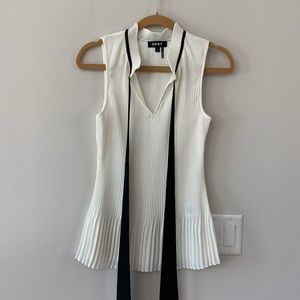 DKNY tie neck peplum blouse medium white/black